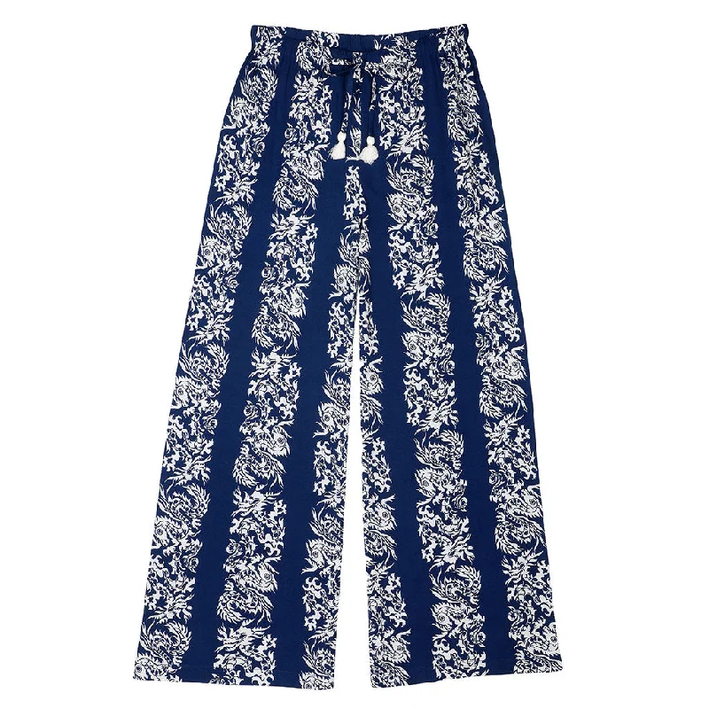 TROPICALI Womens  Hawaiian Pants - Blue Dragons Modern Bootcut Pants