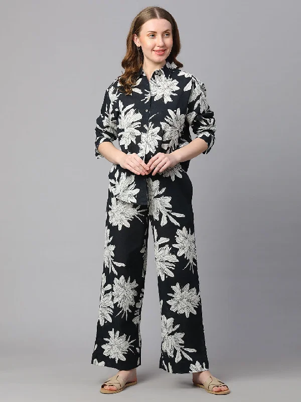 Women's Midnight Blue Cotton Flax Regular Fit Pant Stretch Fit Pants