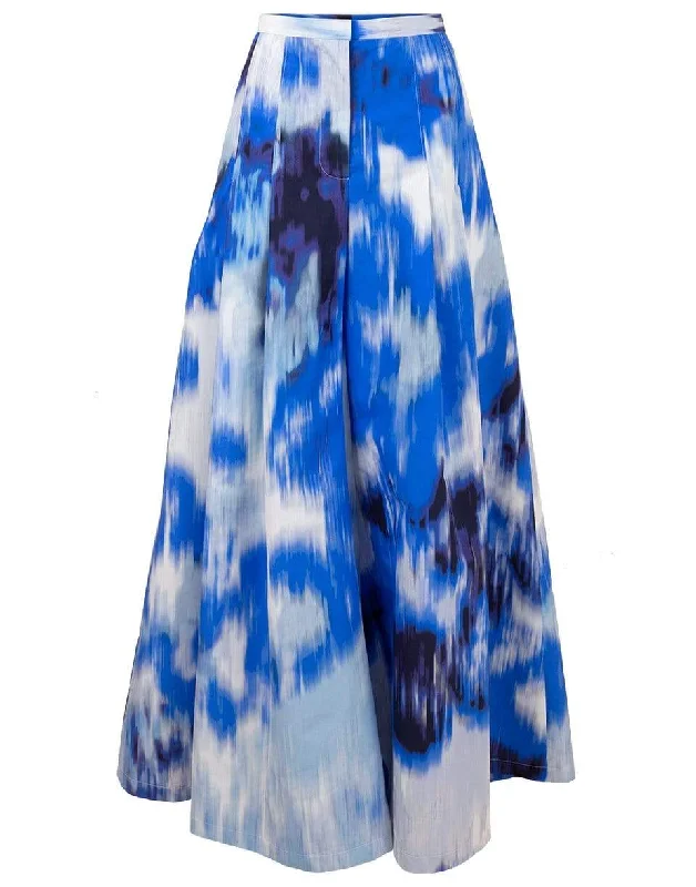 White and Blue Tie Dye Wide Leg Pleated Palazzo Pant Comfortable Jogging Pants