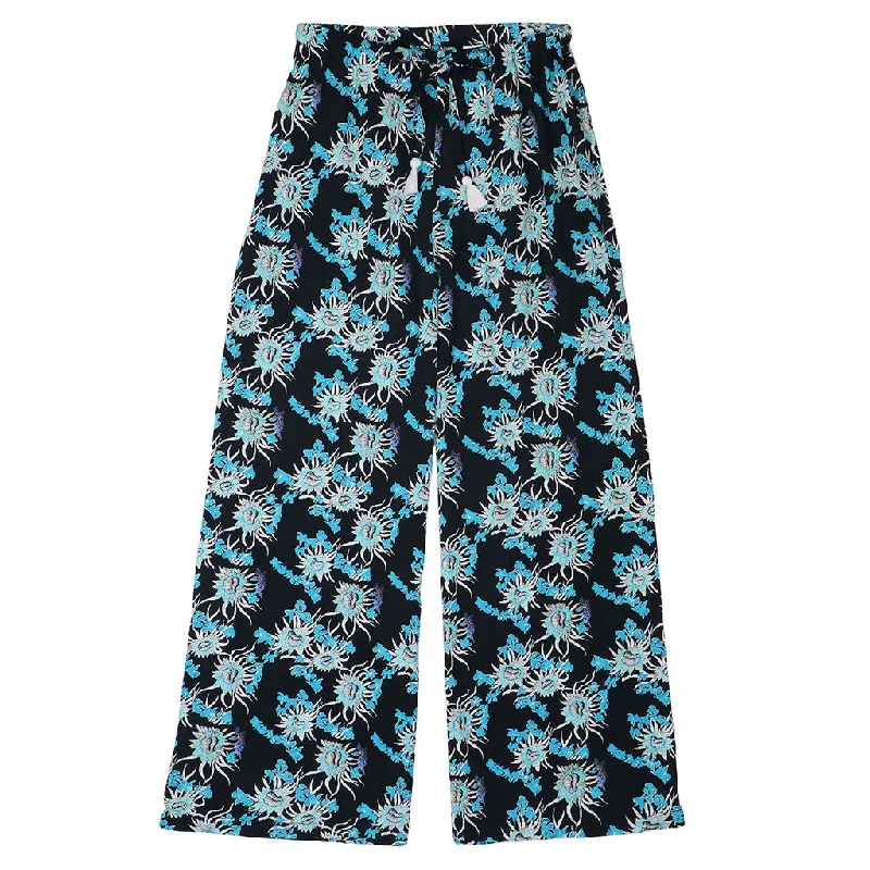TROPICALI Womens  Hawaiian Pants - Old Blue Flower Comfy Athletic Pants