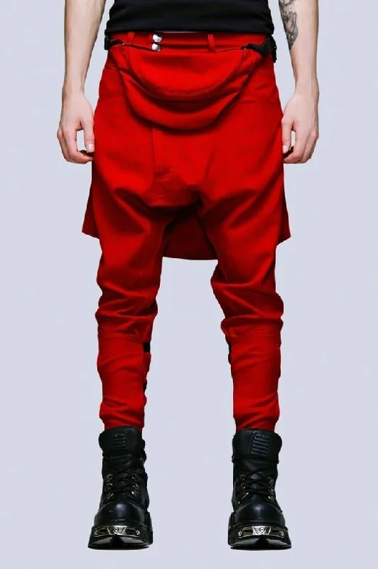 Clip Pants Block Red - Unisex Elegant Silk Pants