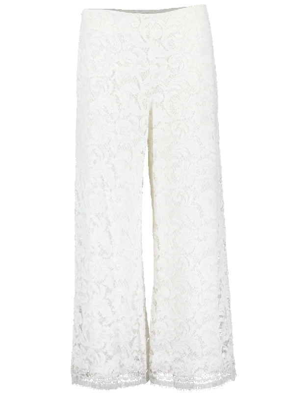 Corded Lace Cropped Pant Trendy High-Waist Trousers