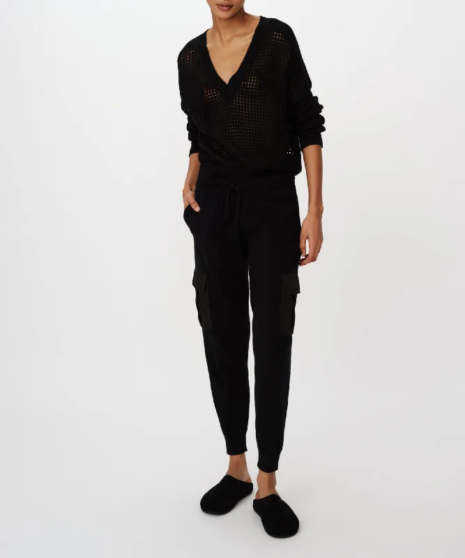 Cotton Cashmere Mixed Media Cargo Pant - Black Casual Skinny Fit Pants