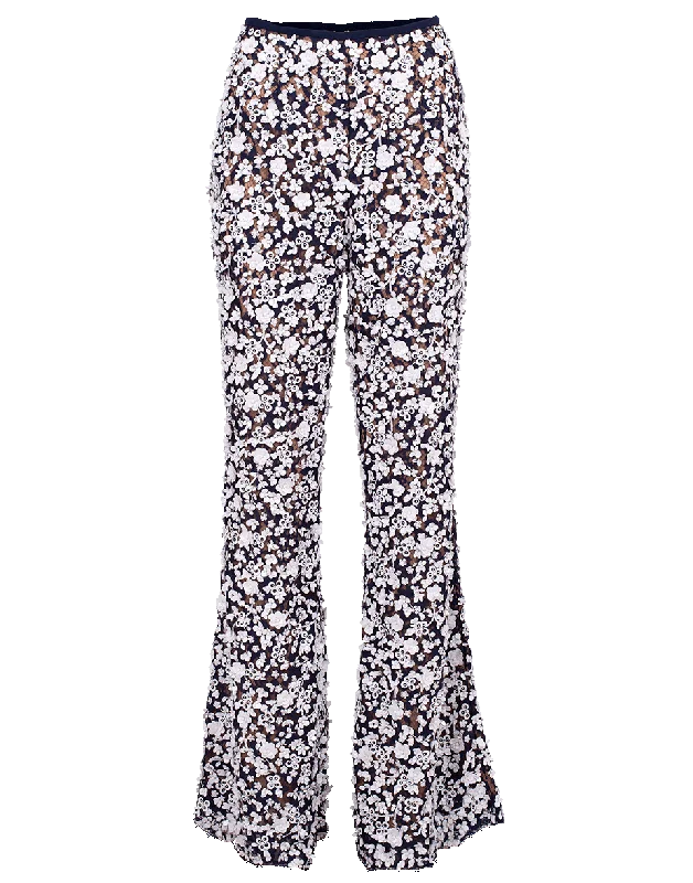 Floral Embroidered Flare Pant Comfortable Fleece Pants