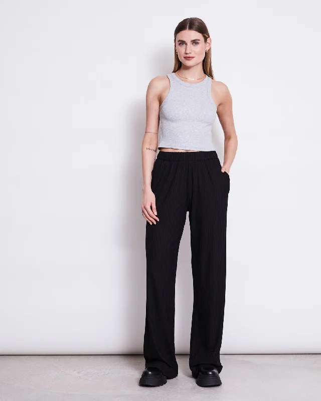 LYOCELL RIB PANTS SMILLA BLACK Slim-Fit Khaki Pants