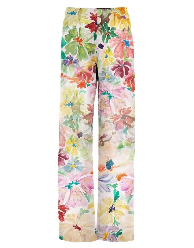 Watercolor Floral Print PJ Pant High-Waist Yoga Pants