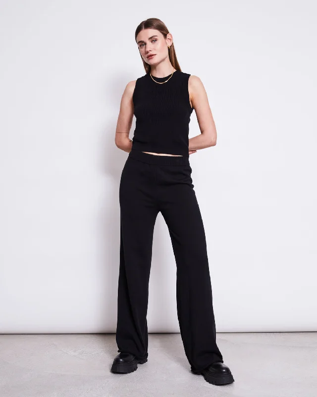 KNIT PANTS ANA BLACK GOTS Casual Wide Pants
