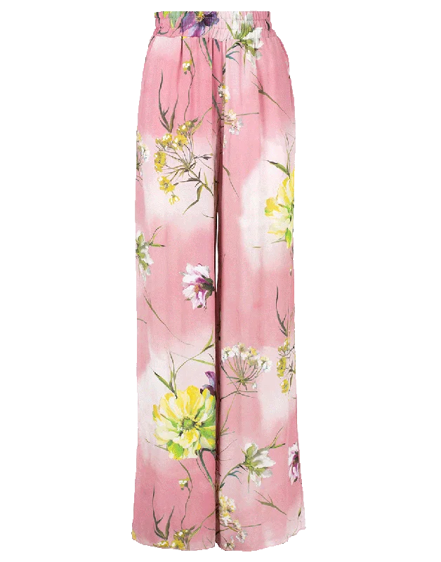 Wide Leg Floral Pant Elegant Palazzo Trousers