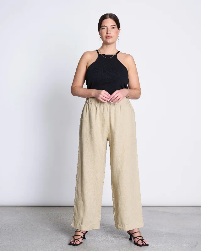 LINEN PANTS BEVEREN SAND Stylish Slim Trousers