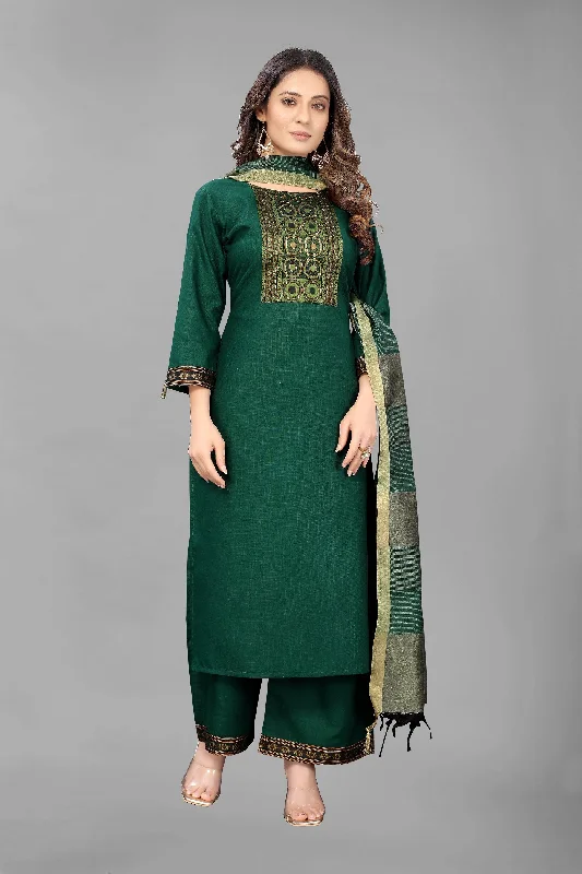 Women Party Wear Embroidery Worked Kurta With Pant And Duppata Set Soft Sweatpants Style