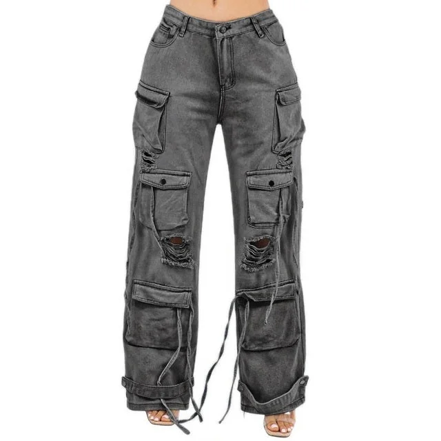 Women's Denim Cargo Rack Pants Casual Sweatpants Style