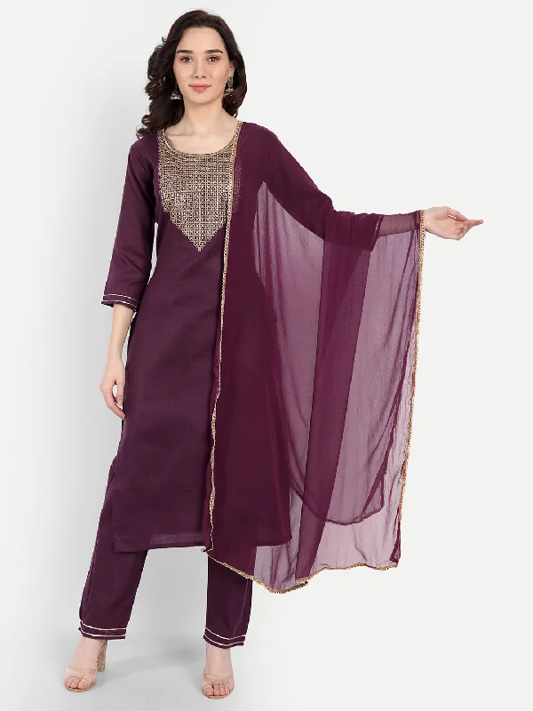 Women Party Wear Jari Butta Worked Kurta With Pant And Duppata Set Relaxed High-Waist Trousers