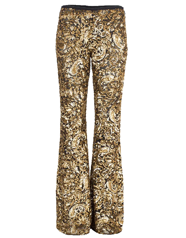 Paisley Paillette Flare Pant Elegant Dress Pants