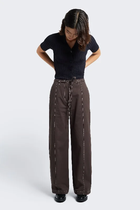 Found Tie Front Pant Brown Formal Wide-Leg Pants