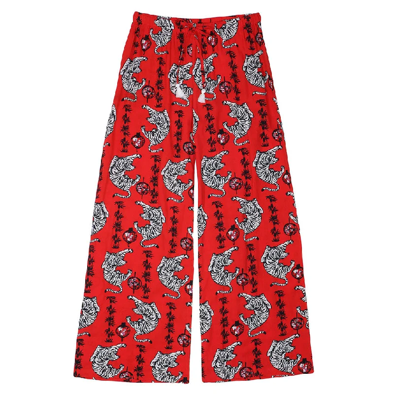 TROPICALI Womens  Hawaiian Pants - Red Tiger Relaxed Fit Trousers
