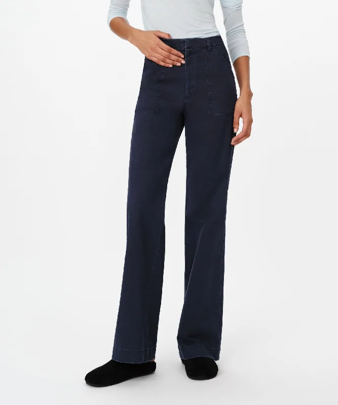 Cotton Twill Flare Leg Pant - Midnight Chic Checkered Pants