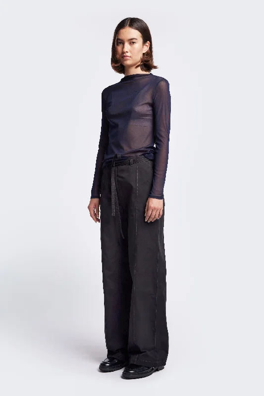 Found Tie Front Pant Black w/ Brown Stitch Classic Bootcut Trousers