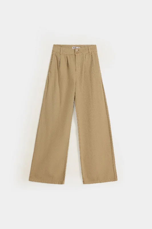 Wide Leg Pleated Pants Relaxed Linen Pants