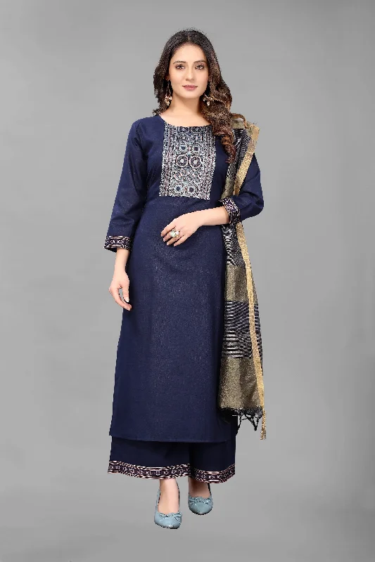 Women Party Wear Embroidery Worked Kurta With Pant And Duppata Set Casual Sweatpants Style