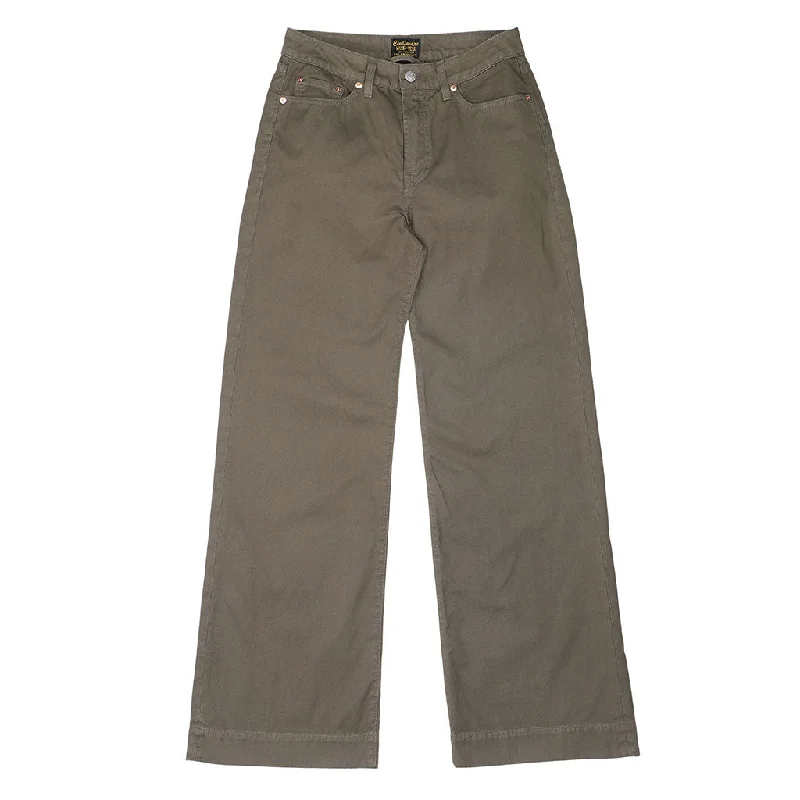 5-Pocket High Rise Wide Twill Pants - Olive Khaki Elegant Dress Pants