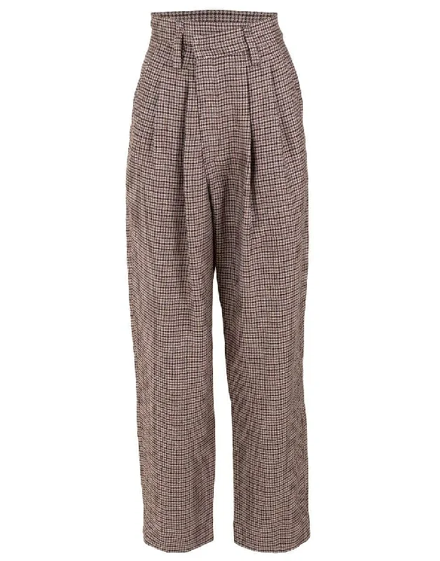 Fango Houndstooth Asymmetrical Closure Pleated Cuffed Pant Classic Stretch Pants