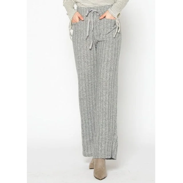 High Waist Ribbed Knit Straight Pants Classic Flared Pants