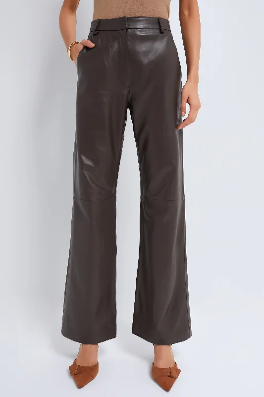 Brown Straight Leg Leather Pants Fashionable Sporty Pants