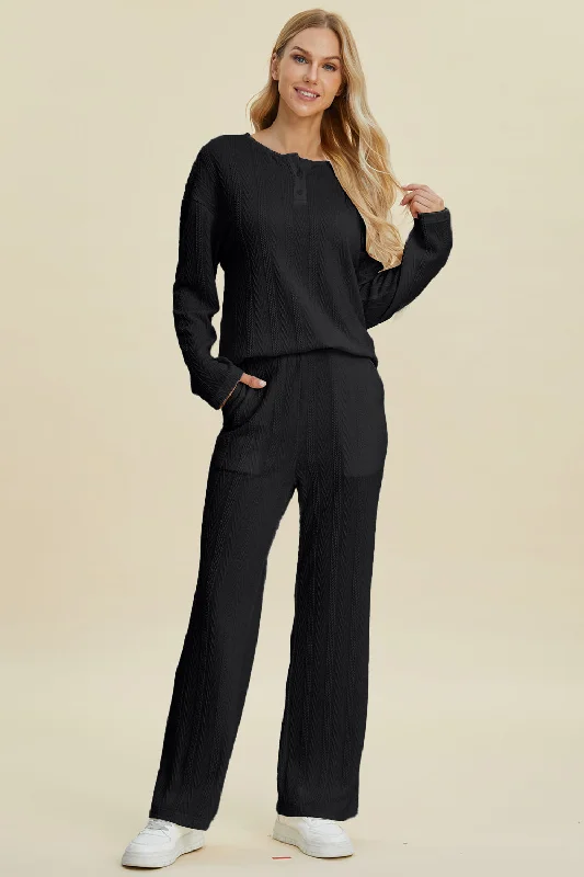 Cable-Knit Long Sleeve Top and Pants Set Casual Track Pants