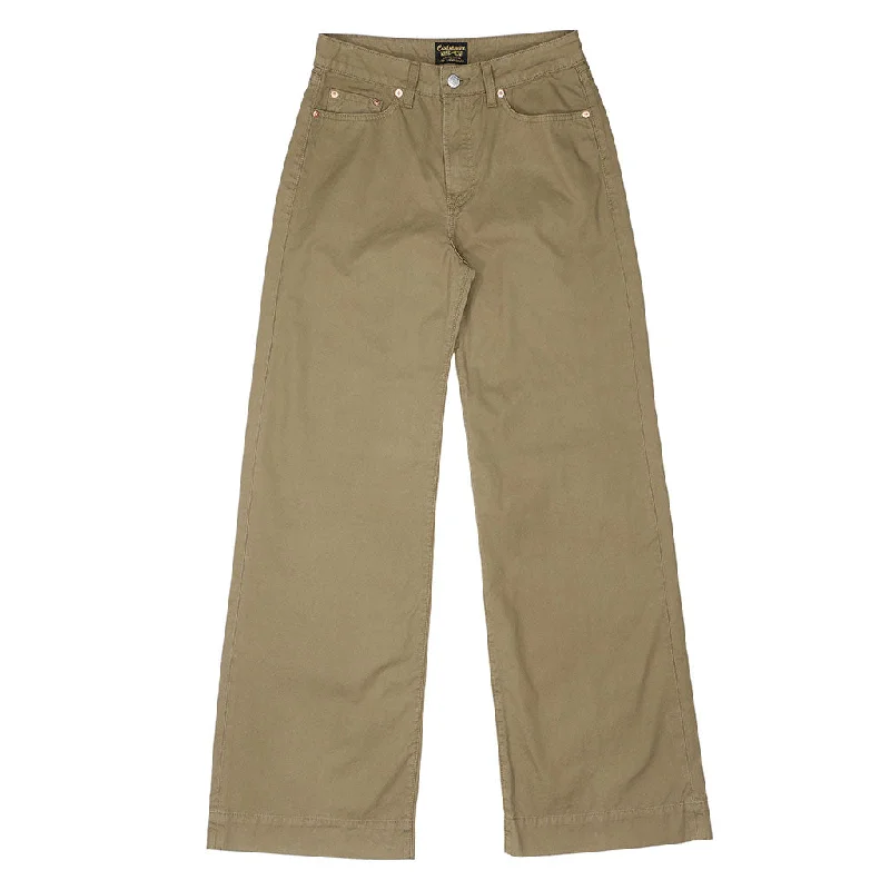 5-Pocket High Rise Wide Twill Pants - College Khaki Chic Slim Fit Pants