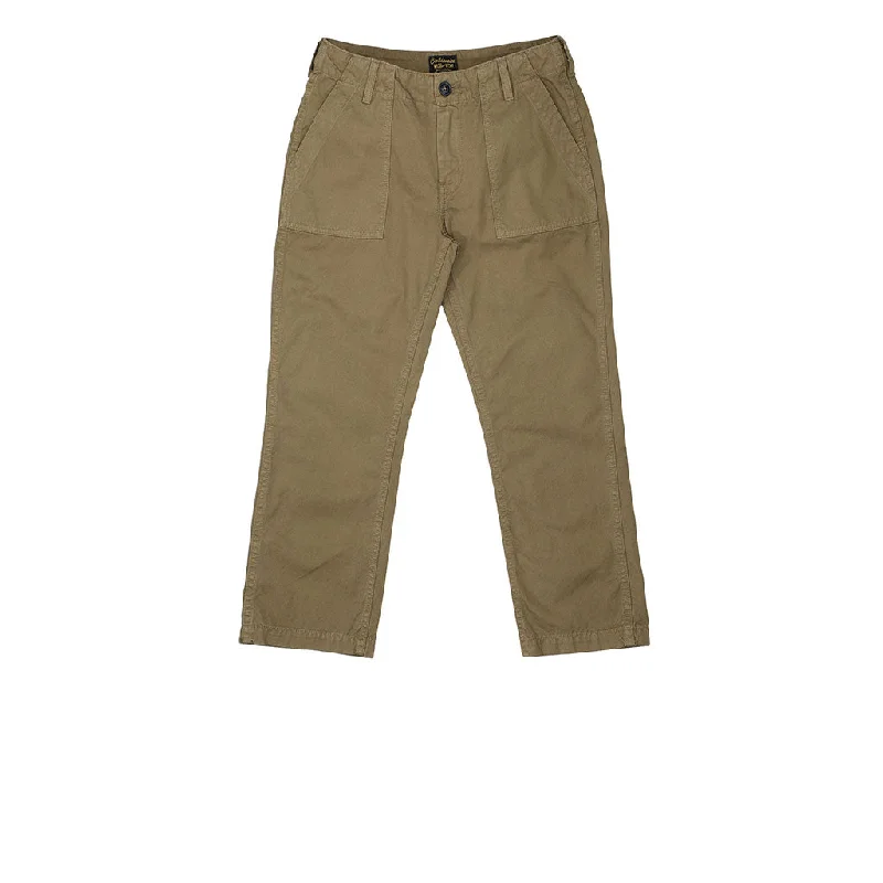 Military Cotton Twill Crop Pant - College Khaki Lightweight Linen Pants