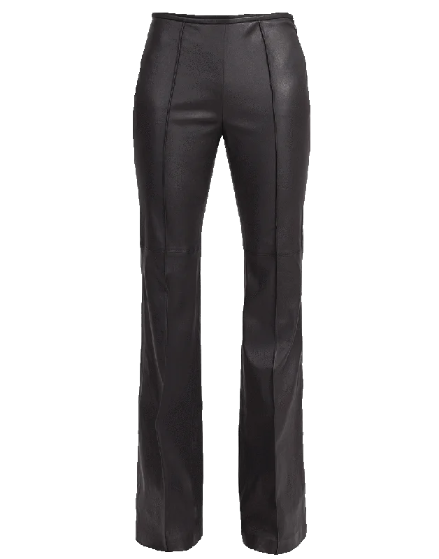 Side Zip Stretch Leather Flare Pant Relaxed Lounge Trousers