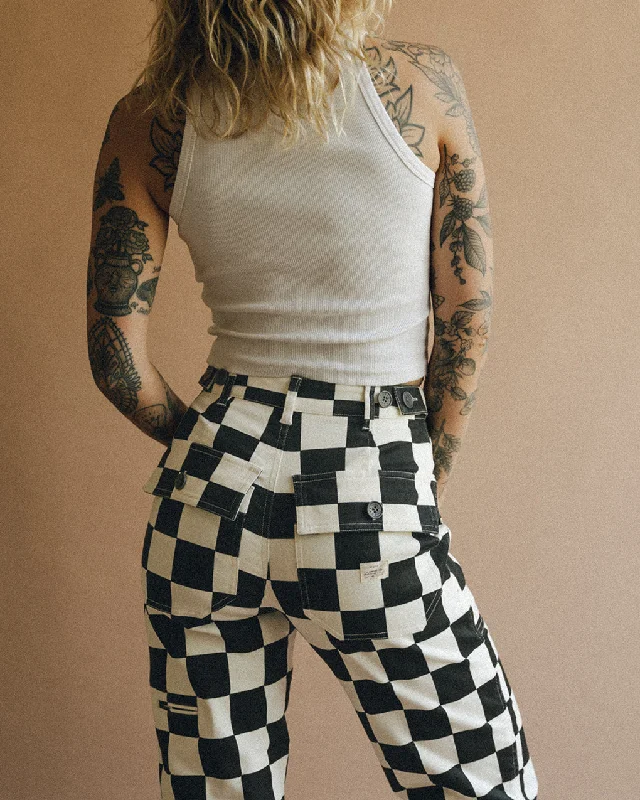 304 Service Fatigue Pants - Black Checkerboard Comfortable Maternity Pants