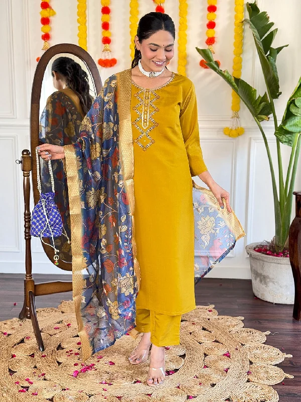 Women Party Wear Embroidery Worked Kurta With Pant And Duppata Set Lightweight Jogger Pants