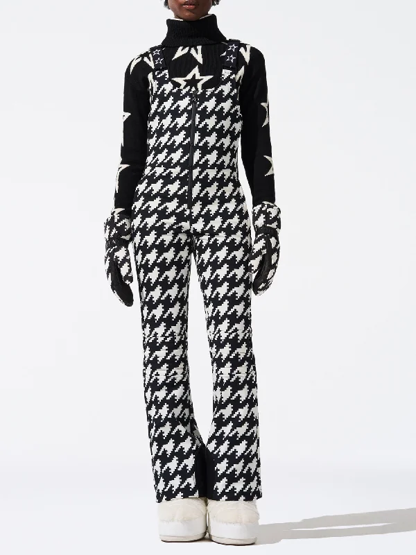 Houndstooth Bib Stretch Ski Pant Chic Capri Pants