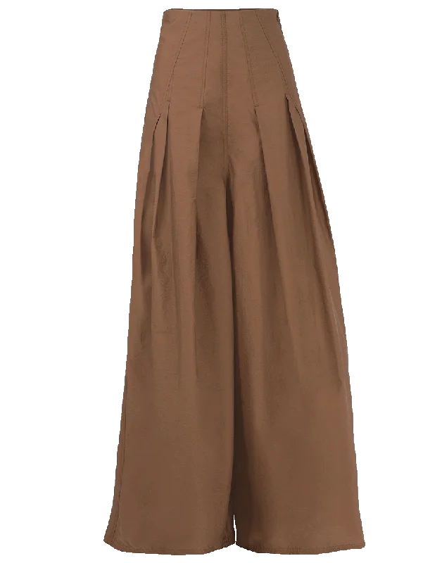 Crispy Cotton Pleated Skirt Pant Relaxed Fit Trousers