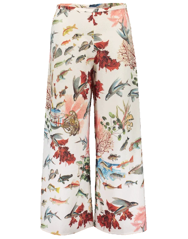 Fish Print Cropped Pant Chic Checkered Pants