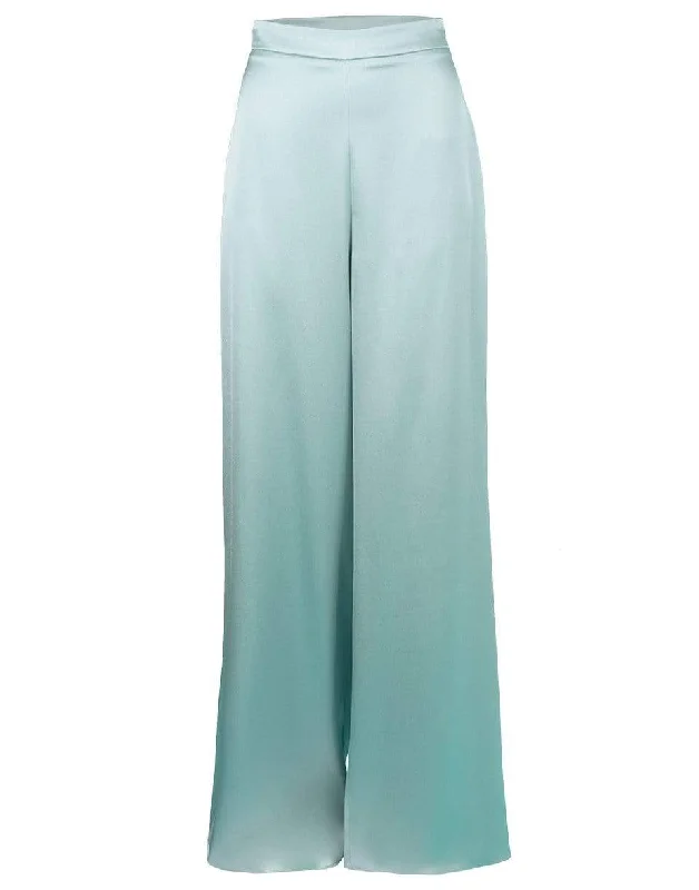 Sea Green High Waisted Wide Leg Pant Stylish Elastic Waist Pants