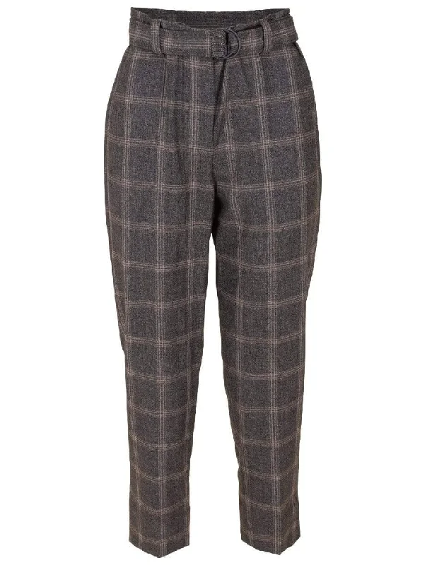 Belted Plaid Wool Pant Modern Stretch Trousers