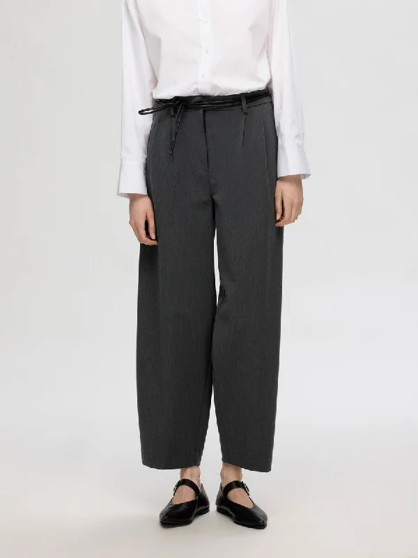 Selected Femme Piya High Waisted Barrel Pant - Dark Grey Sleek Black Pants