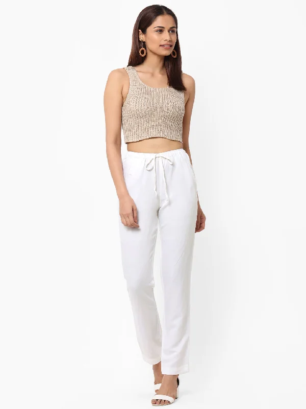 Women's White Linen Regular Fit Pant Modern Skinny Pants