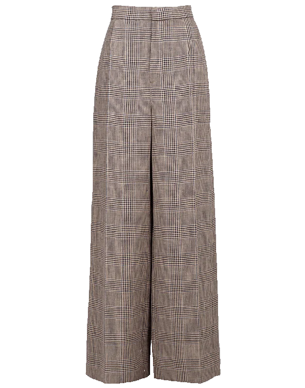 High Waist Prince of Wales Linen Pant Comfy Athletic Pants