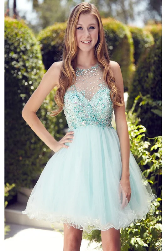 Cute Short Beaded Sparkly Mint Cap Sleeves Homecoming Dresses K135