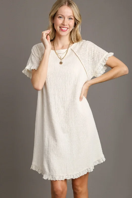 Umgee Short Cotton Gauze Dress in Cream