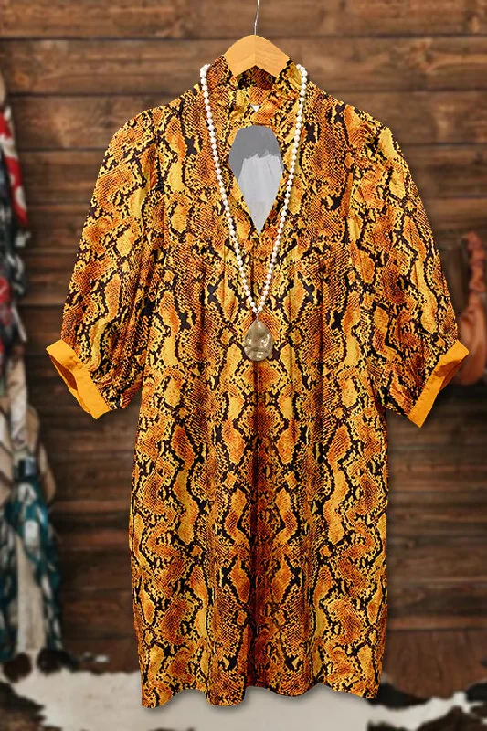 Vintage Snake Print Pleated Dress