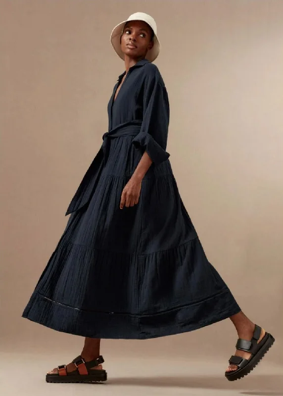 Me+Em cheesecloth tiered dress midnight blue  - size 10