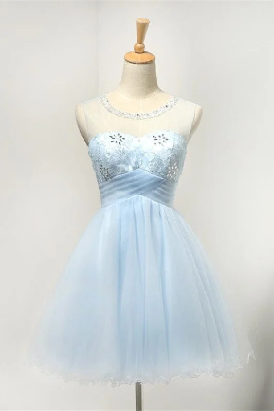 Light Blue Short Tulle Classy Girly Homecoming Dress K294