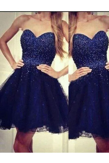 Best Sweetheart A-line Beaded Royal Blue Short Homecoming Dress For Teens OK467