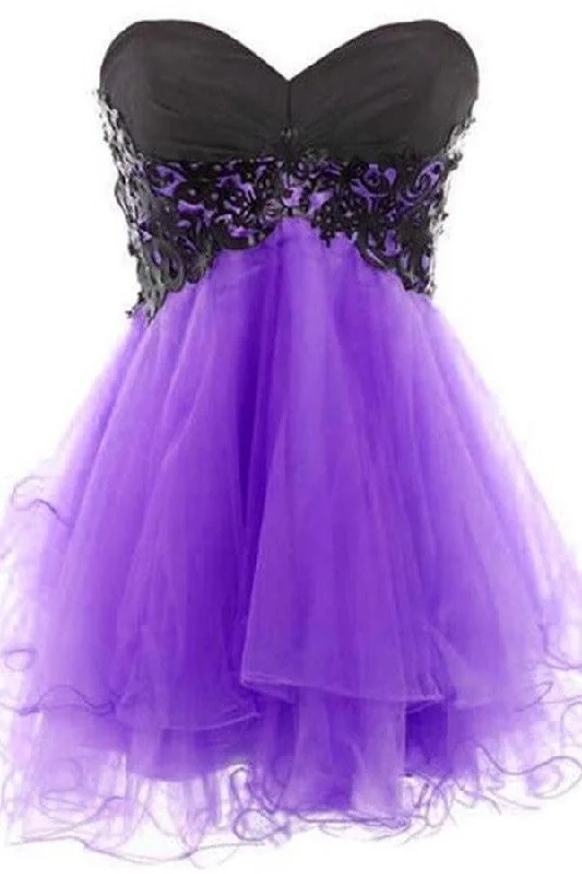 Hot Selling Black Lace And Purple Skirt Cute Beauty Homecoming Dress K239