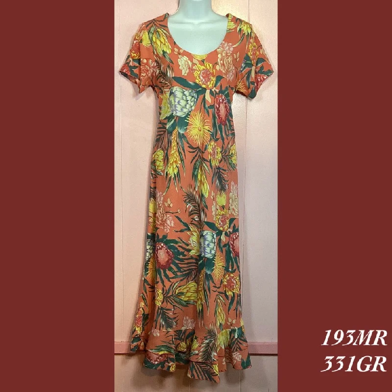 193MR - 331GR , Sleeved bias dress mid length with ruffle