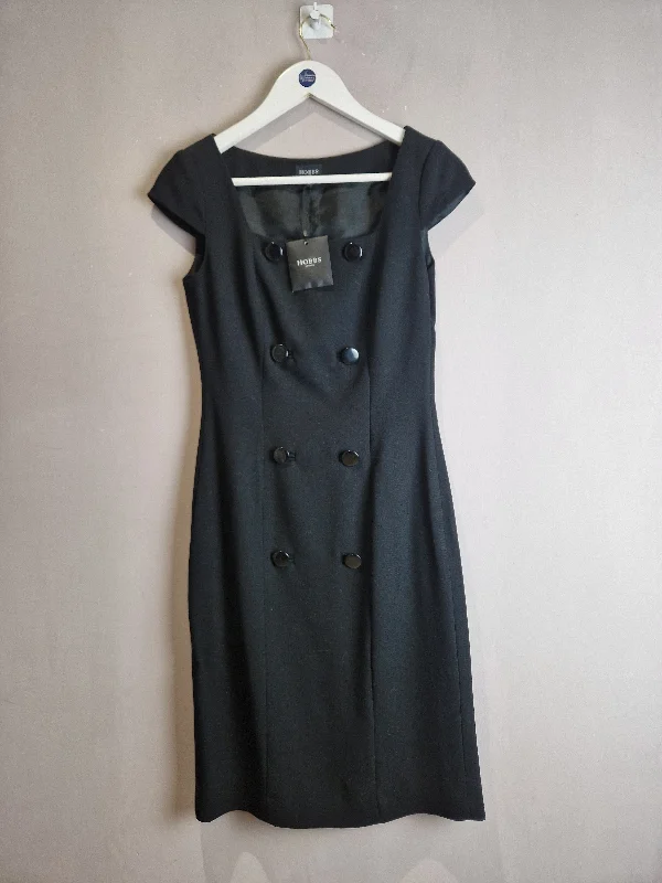 Hobbs black wool shift dress - size 8